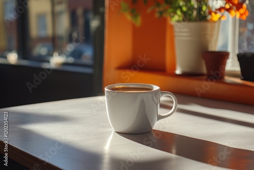 Simple white ceramic cup on a textured background for minimalist decor and di...