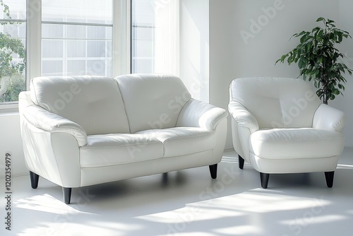 Stylish white upholstery furniture set in modern interior design