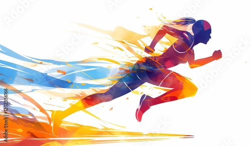 Wallpaper Mural Watercolor silhouette of an athletic woman in motion with colorful energy streaks, representing movement and vitality, isolated on a white background Torontodigital.ca