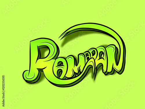 Ramadan background, ramadan text, Hand lettering, calligraphy, green color vector 