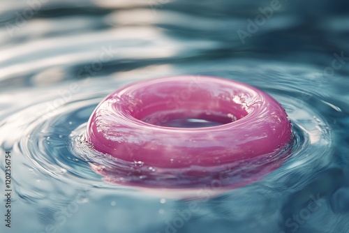 Pink inflatable float drifting in tranquil water on a sunny day near a swimmi...