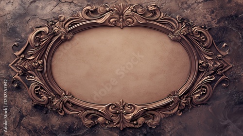 Wallpaper Mural Ornate Oval Bronze Frame on Rustic Brown Background: Elegant Decorative Design Torontodigital.ca