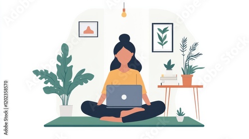 A remote worker enjoying a break while stretching on a yoga mat in their home