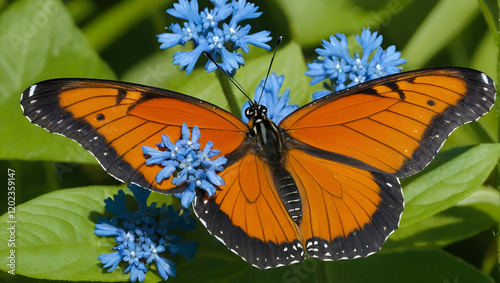 viceroy butterfly limenitis archippus on blue flowers photo