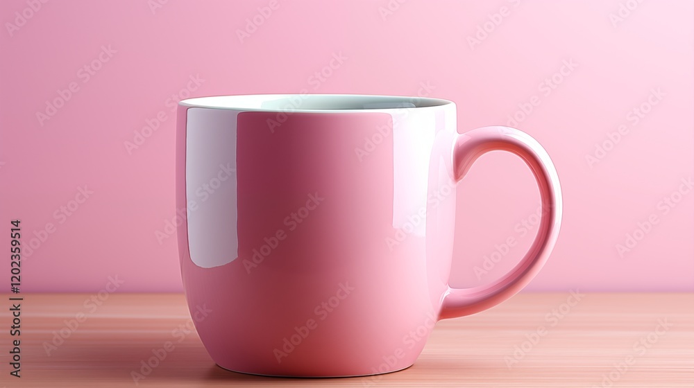 Soft pink ceramic coffee mug with a smooth finish, perfect for hot drinks, studio view. Soft pink ceramic coffee mug with a smooth finish, perfect for hot drinks, studio view.