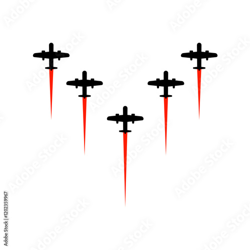 Airplane Flying Formation, Air Show Display. Vector Illustration.