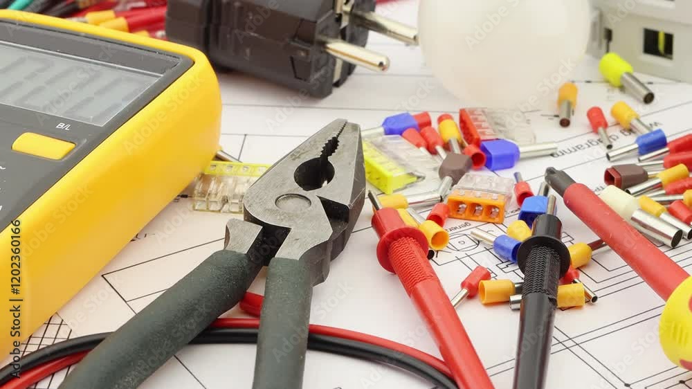 A digital multimeter for measuring the parameters of electrical circuits. Close-up. Soft focus.