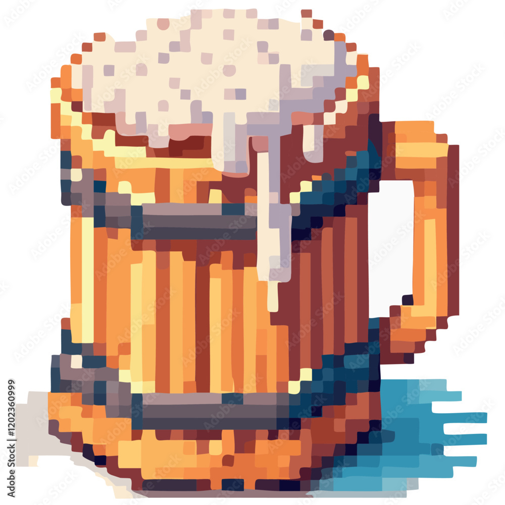 Fototapeta premium Mug of beer on white background. Design for print, poster, card, banner. Vector illustration. Pixel art