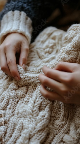 Crafting intricate patterns with cozy yarn during a focused knitting session ...