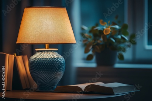 Cozy living room with warm lamp and books creating a relaxing atmosphere in t...