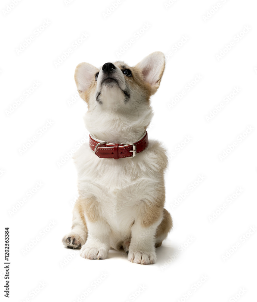 Obraz premium happy Welsh Corgi Pembroke Puppy Sitting, isolated on white
