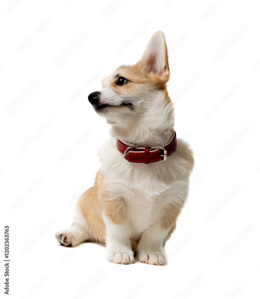 Obraz premium happy Welsh Corgi Pembroke Puppy Sitting, isolated on white
