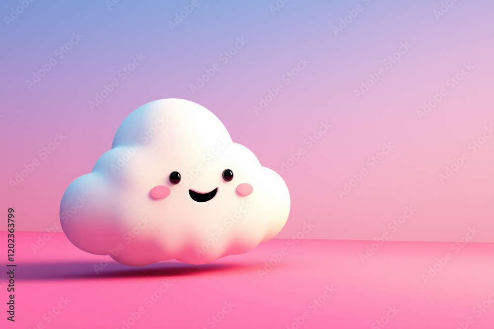 Adorable 3D Cartoon Cloud with Blush Cheeks Adorable 3D Cartoon Cloud with Blush Cheeks