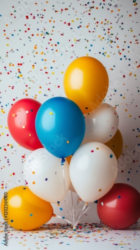 Colorful balloons with confetti decoration for a festive celebration indoors
