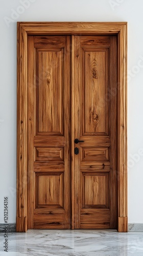 Wooden doors with rustic design in a minimalist interior