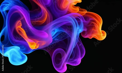 A colorful abstract shape resembling a swirling, ethereal cloud or vapor against a dark background.