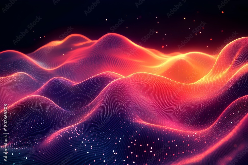 Obraz premium Abstract Red Orange Digital Wave Background Modern Futuristic Technology Design Vibrant Gradient Particles Shiny Flowing Energy Abstract Art Digital 