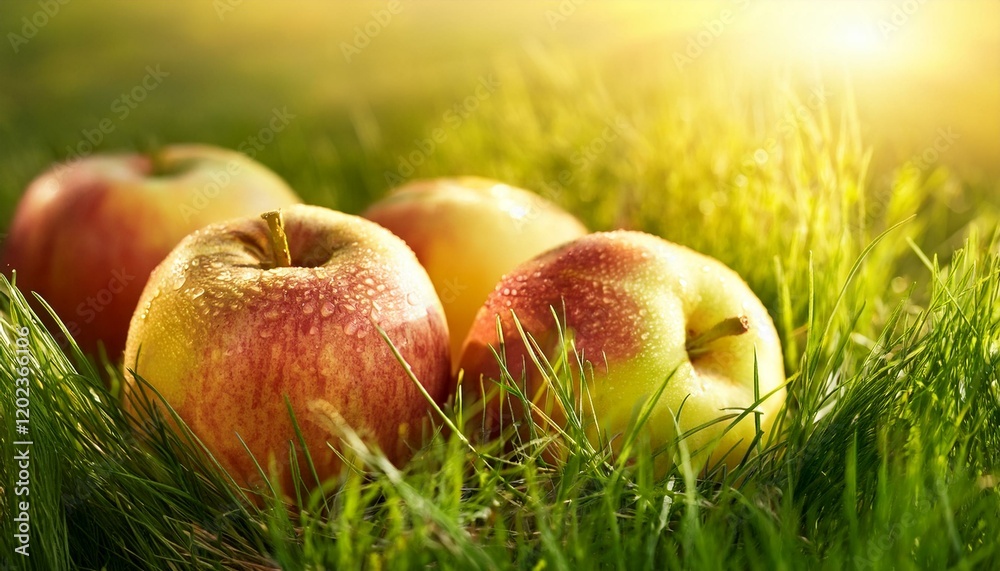 organic apples in summer time grass organic apples in summer time grass