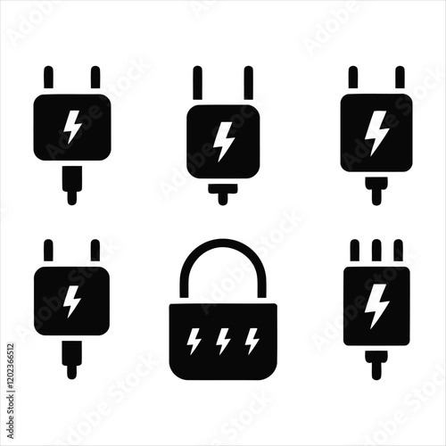 Set of Simple Black and White Charging Port Icons