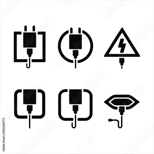 Simple Black and White Electrical Outlet and Plug Icons