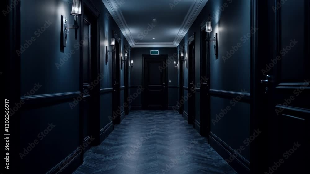 A long hallway with black walls and a black floor A long hallway with black walls and a black floor