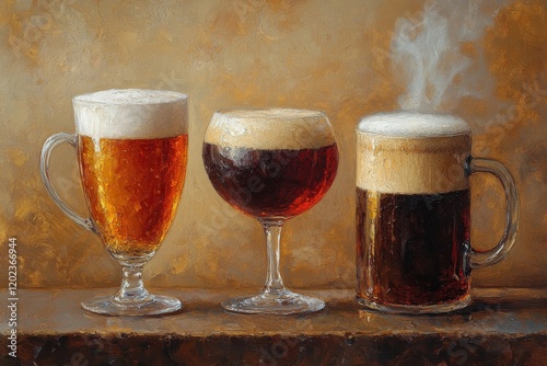 Variety of beverages displayed on a counter showcasing different colors and t...