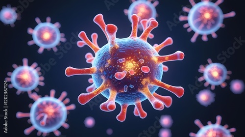 3D illustration of a virus in the blood with dark background photo