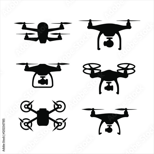 Six Different Drone Silhouettes Showcase Various Configurations