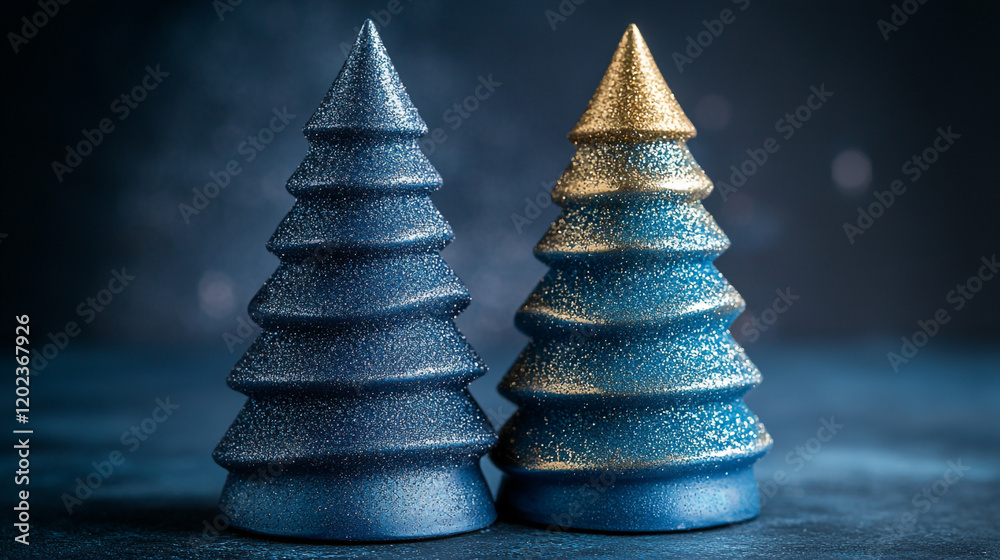 Obraz premium Decorative holiday trees in blue and gold create a festive atmosphere for celebrations