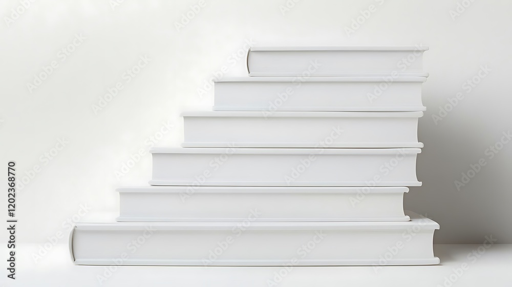 White book stairs forming a gradient on white background minimalistic style White book stairs forming a gradient on white background minimalistic style