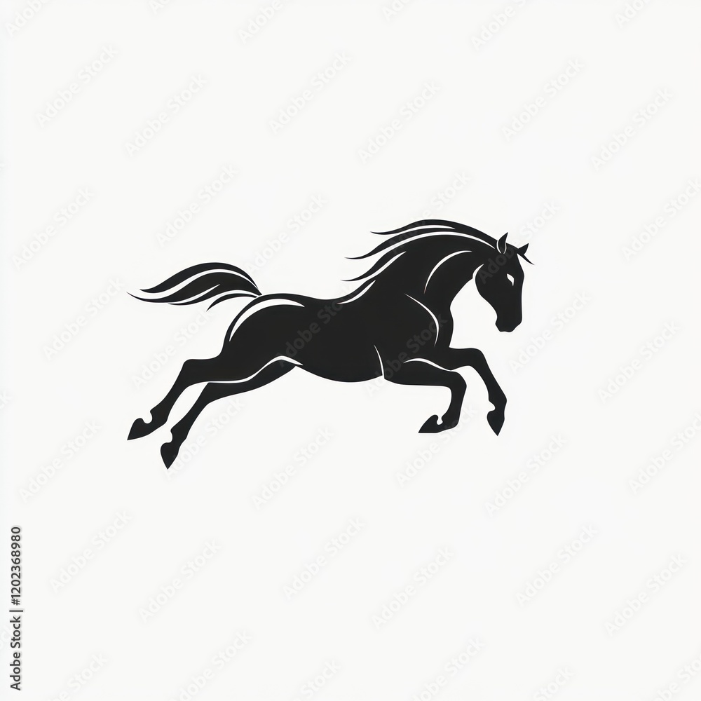 Black horse in mid-air on white background, for graphic designs or advertising Black horse in mid-air on white background, for graphic designs or advertising