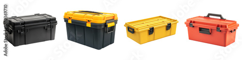 Plastic tool box isolated on transparent background, Set of
