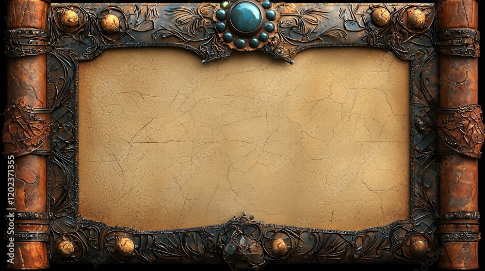 Fototapeta premium Antique Ornate Scroll Frame: A Vintage, Detailed, Aged Design Perfect for Medieval, Fantasy or Historical Projects