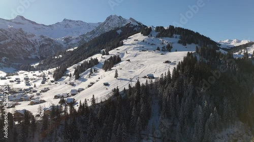 Chuenis Weltcup Piste, Chuenisbärgli, Adelboden, Switzerland, Aerial View