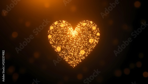 Glowing golden heart sparkles on a dark background representing love and warmth