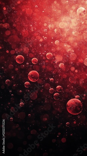 Bubbles floating in a red liquid against a dark background