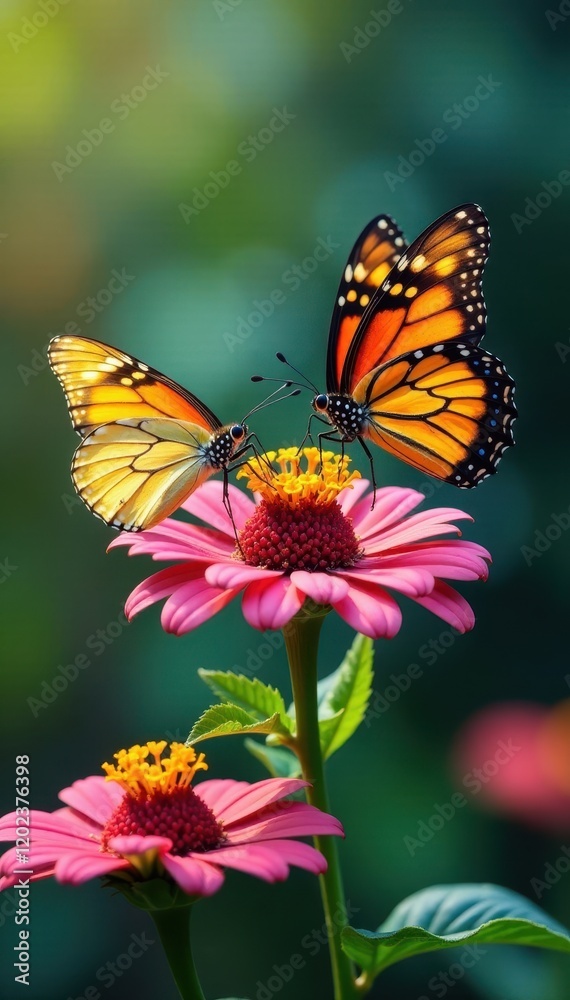 Butterflies sipping nectar from a colorful flower cluster, garden, butterfly Butterflies sipping nectar from a colorful flower cluster, garden, butterfly