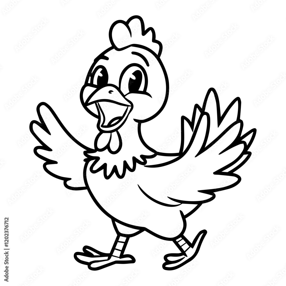 A vector illustration of a joyful chicken with an excited expression. A vector illustration of a joyful chicken with an excited expression.