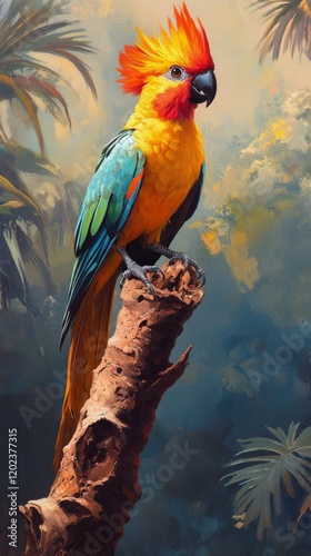 Colorful bird perched on a branch in a serene natural setting during daylight