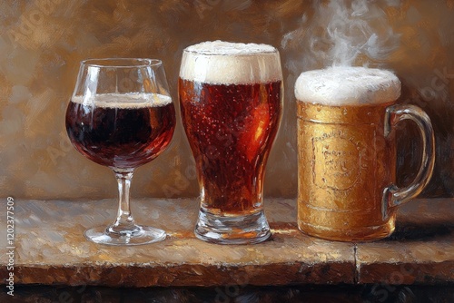 Variety of beverages displayed on a counter showcasing different colors and t...
