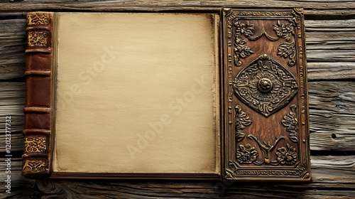 Antique Book on Wooden Surface: A Vintage Literary Treasure photo