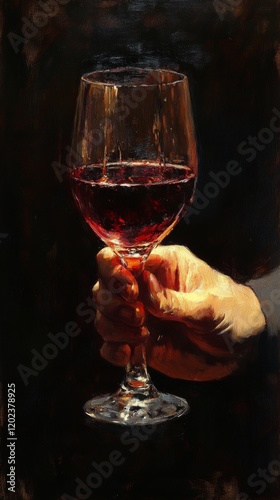 Hand holding a wine glass illuminated with vibrant colors in a dark setting