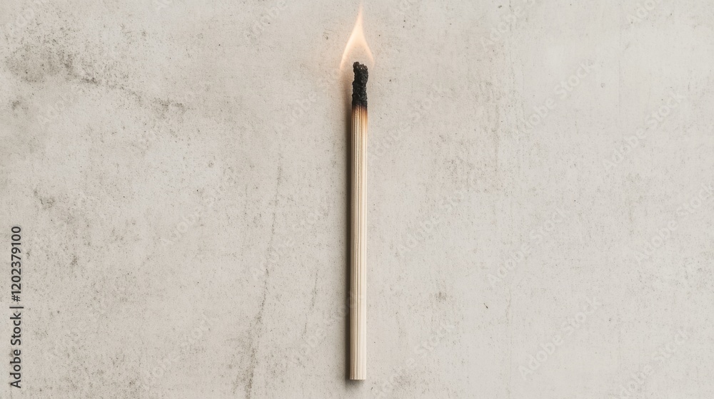 A single burnt matchstick on a light textured surface.