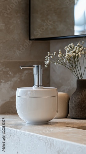 Elegant bathroom decor with white flowers and modern sink design