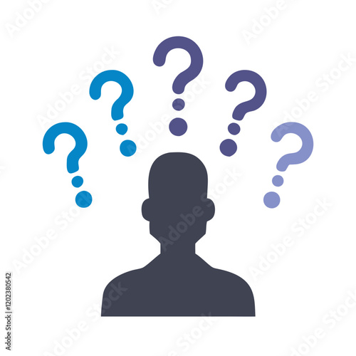 Silhouette with question marks above head