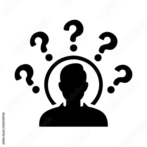 Silhouette of person with question marks	