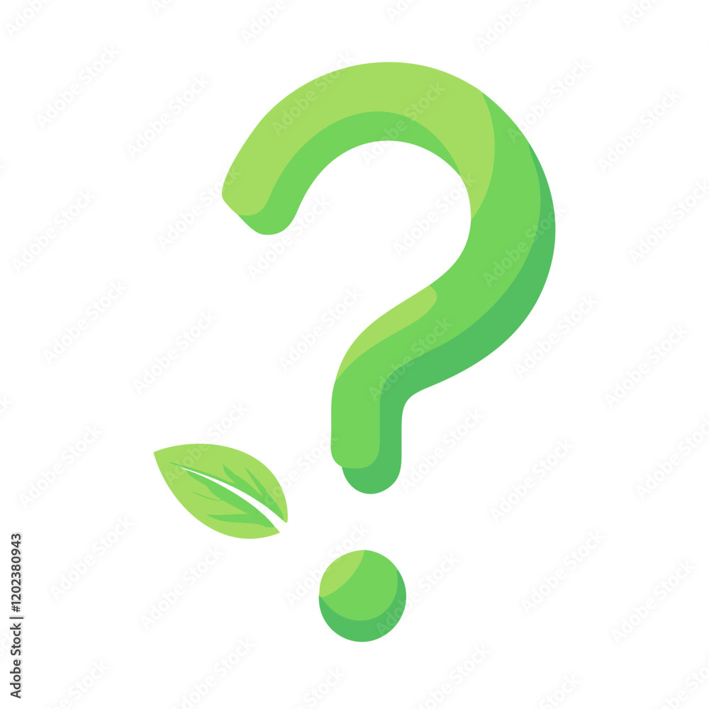 Naklejka premium Green question mark with leaf elements