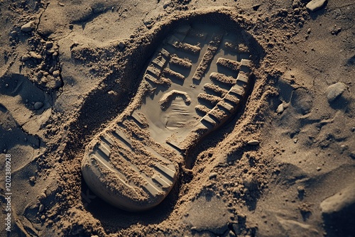 Astronaut footprint on marsian surface photo