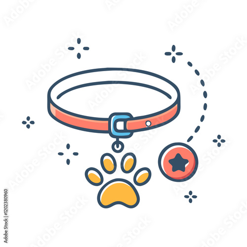 Dog collar with paw print and star details