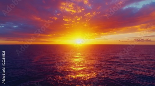 Fiery Sunset Over the Ocean: A Breathtaking Vista of Nature's Majesty